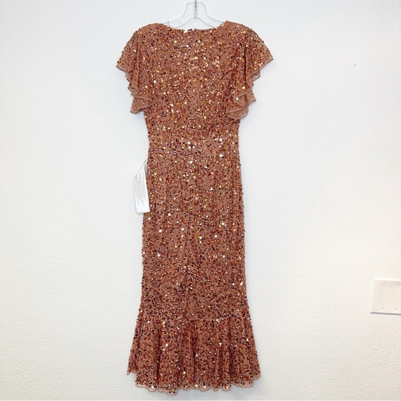 Mac Duggal Rose Gold Sequin V Neck Flutter Sleeve Trumpet Party Dress NWT Size 2 - Picture 13 of 16